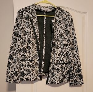 Kasper, size 12 jacket, leather detailing, black and white pattern